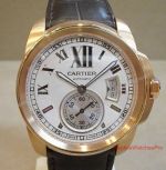 Japan Grade Calibre de Cartier Replica Watch Gold Case White Dial